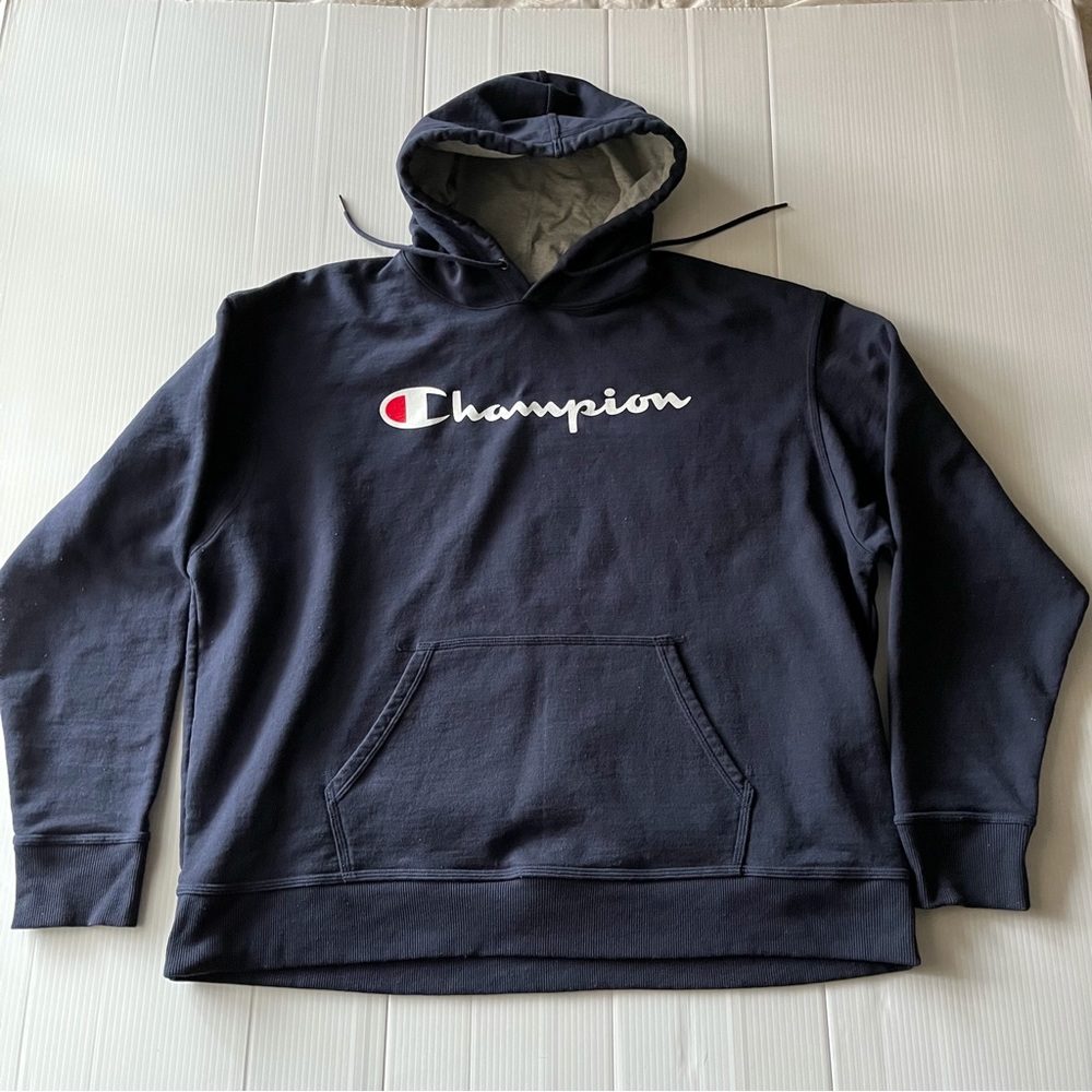 Champion Mens Pullover Hoodie Navy Blue Size 2XL